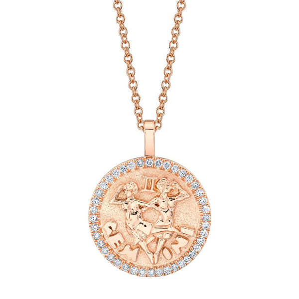 Capricorn Zodiac Coin Pendant with Diamond Frame in 18K Gold - 1