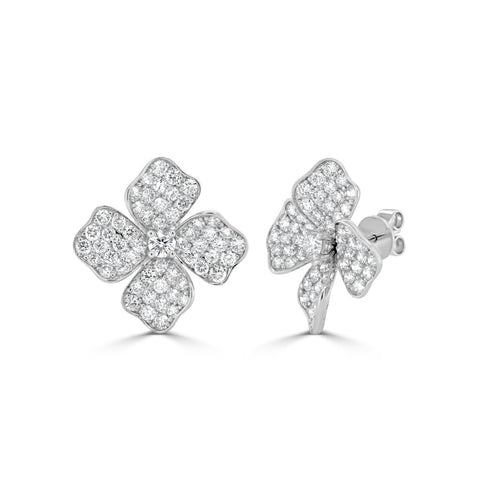 14K Gold & Diamond Flower Stud Earring - 2.80ct - 1