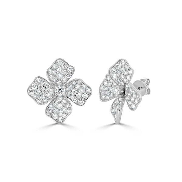 14K Gold & Diamond Flower Stud Earring - 2.80ct - 1