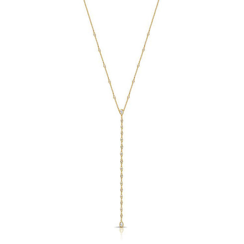 Pear Shape And Round Diamond Bezel Set Lariat Necklace - 1