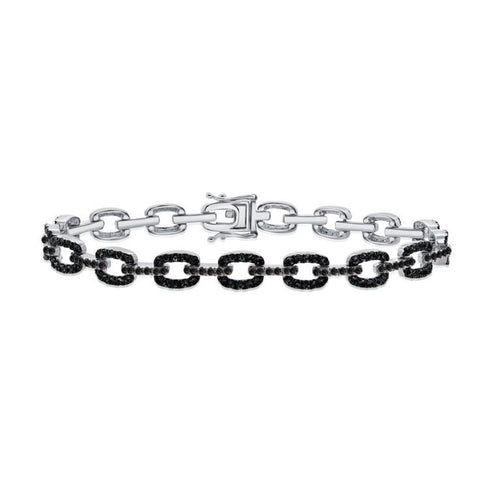 Black Diamond And Diamond Paperclip Link Bracelet - 1