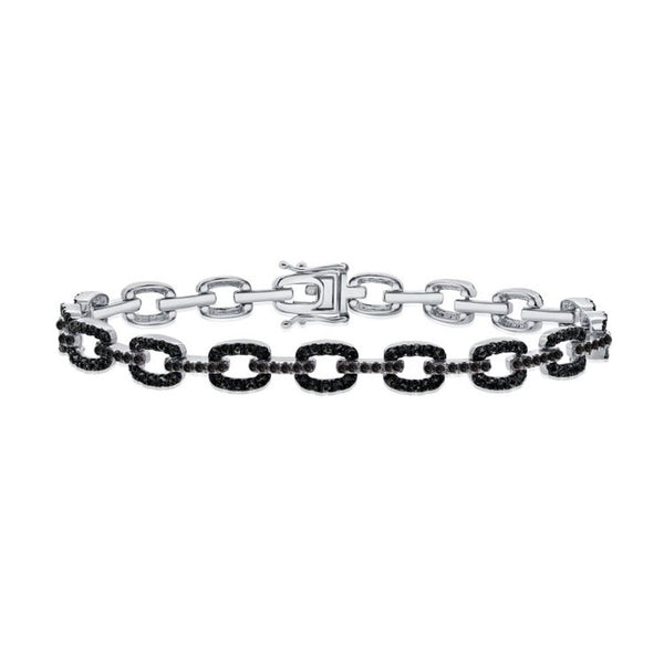 Black Diamond And Diamond Paperclip Link Bracelet - 1