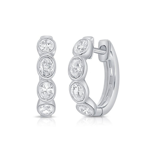 Oval Shape Diamond Bezel Huggie Earrings - 1