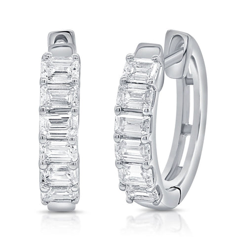 14K Gold & Emerald-Cut Diamond Huggie Earrings - 1.09ct - 1