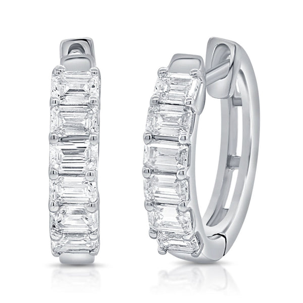 14K Gold & Emerald-Cut Diamond Huggie Earrings - 1.09ct - 1