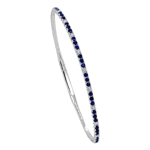 14K Gold Diamond & Sapphire Alternating Flexible Bangle - 1
