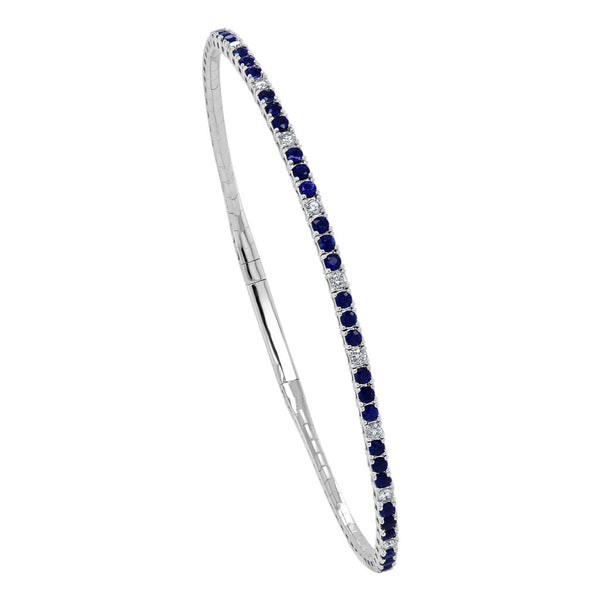 14K Gold Diamond & Sapphire Alternating Flexible Bangle - 1