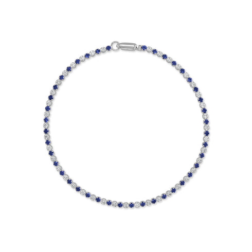 14K Gold Sapphire & Diamond Alternating Tennis Bracelet - 1