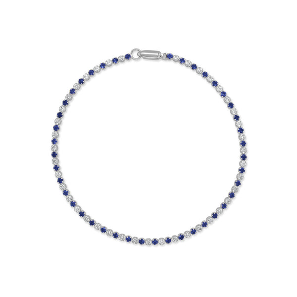 14K Gold Sapphire & Diamond Alternating Tennis Bracelet - 1