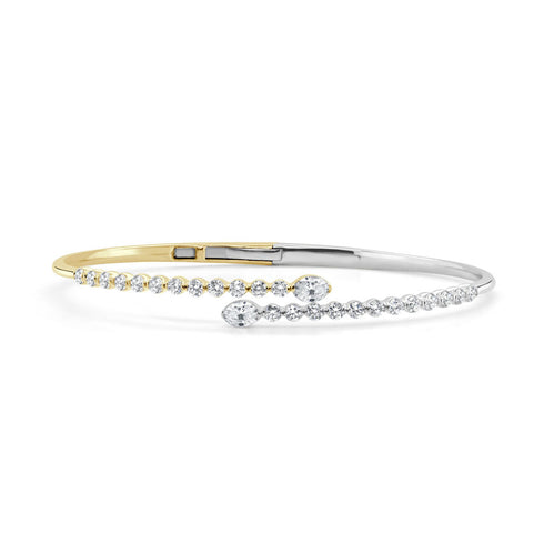 14K Gold Two-Tone & Oval-Cut Diamond Bangle Bracelet - 1