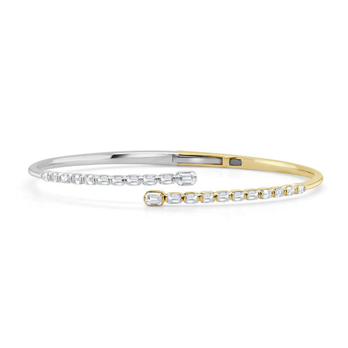 14K Gold Two-Tone & Emerald-Cut Diamond Bangle Bracelet - 1