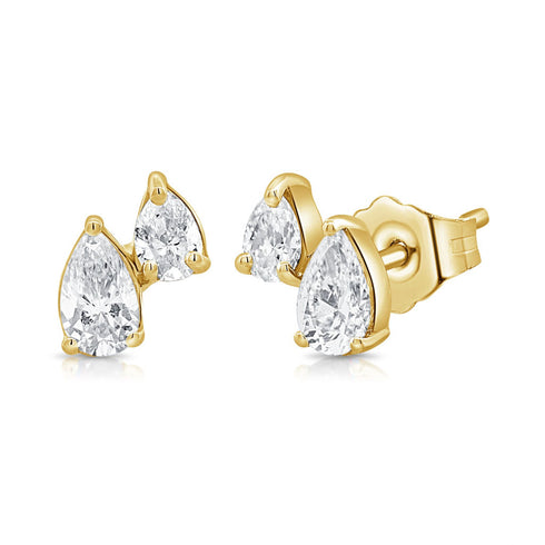 14K Gold & Diamond Two-Stone Pear-Shape Stud Earrings - 0.60ct - 1