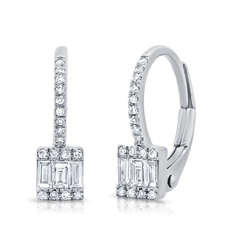 14k Gold & Baguette Diamond Dangle Hoop Earrings - 0.27ct - 1