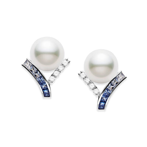 Mikimoto Ocean White South Sea Cultured Pearl and Sapphire Earrings - 1