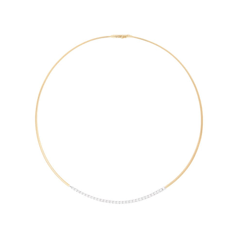 18K Yellow Gold Coil Necklace with Single Diamond Bar, 16.5" - 1