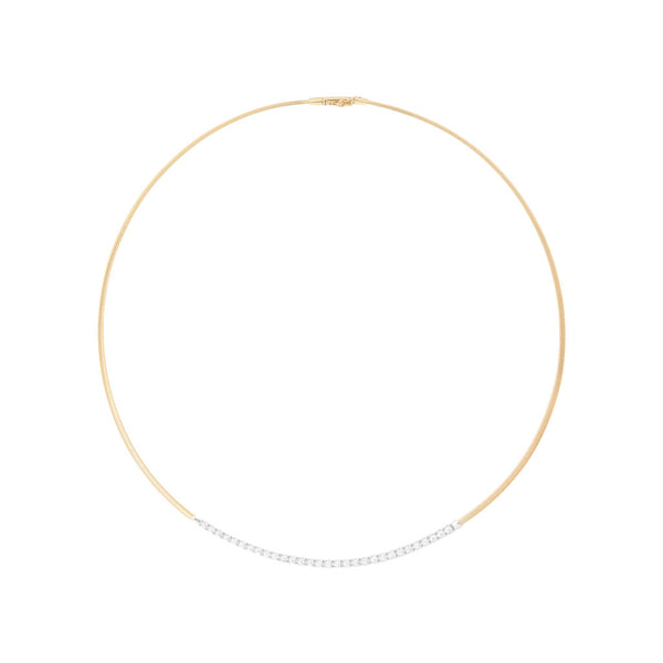18K Yellow Gold Coil Necklace with Single Diamond Bar, 16.5" - 1