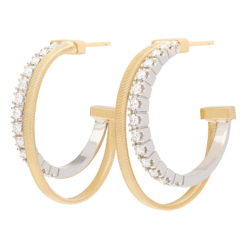 18K Yellow Gold Coil Hoops with Diamonds, 1.2" - 1