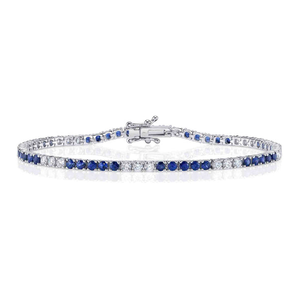 1.25ct Diamond & 2.47ct Blue Sapphire Tennis Bracelet - 1