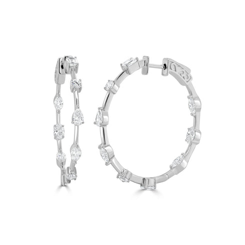 14K Gold Multi Shape Diamond Hoop Earrings - 2.24ct - 1
