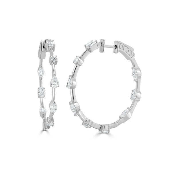 14K Gold Multi Shape Diamond Hoop Earrings - 2.24ct - 1