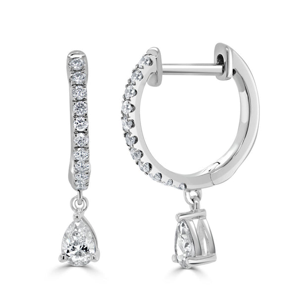 14K Gold & Diamond Pear-Shape Drop Huggie Earrings - 1