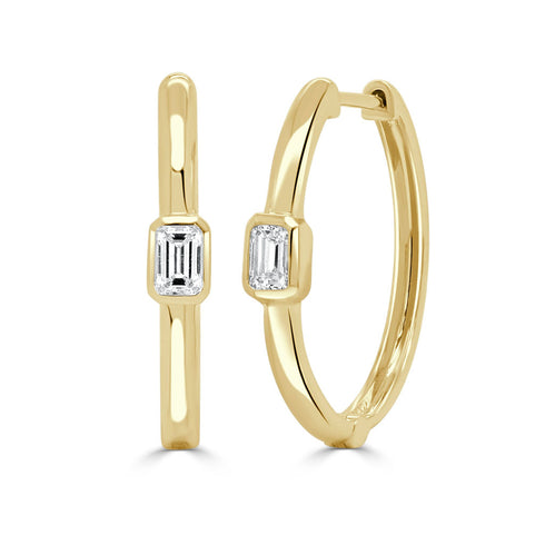 14K Gold Diamond Emerald Cut Hoops - 0.31ct - 1