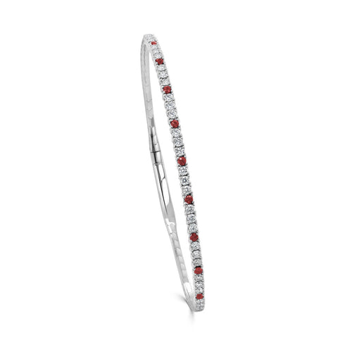 14K Gold Diamond & Ruby Alternating Flexible Bangle - 0.77ct - 1