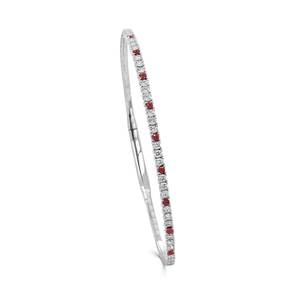 14K Gold Diamond & Ruby Alternating Flexible Bangle - 0.77ct - 1