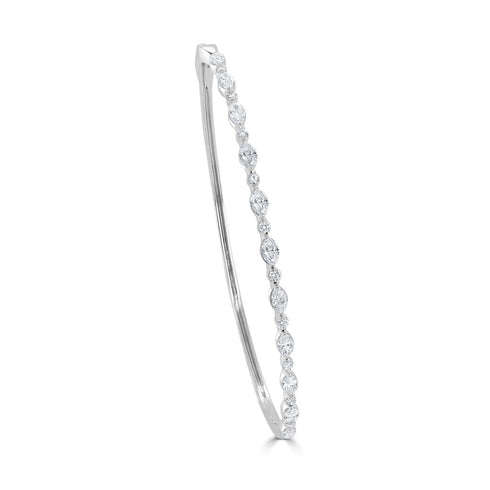 14K Gold Diamond Round & Marquise Shape Bangle - 1.05ct - 1