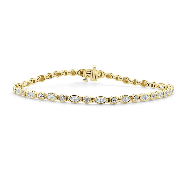 14K Gold Round & Marquise Diamond Bracelet - 1.37ct - 1