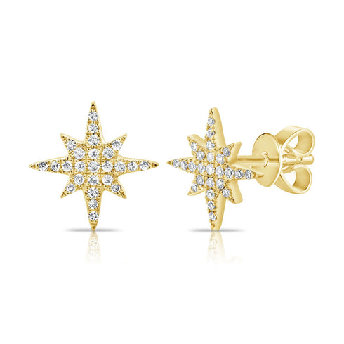 14k Gold & Diamond Star Stud Earrings - 0.12ct - 1