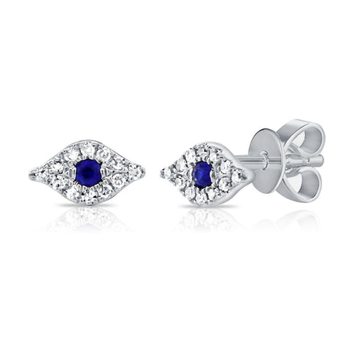 14k Gold Sapphire & Diamond Evil Eye Studs - 1