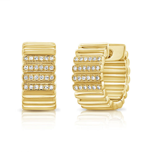 14K Gold & Diamond Huggie Earrings- 0.12 ct. - 1