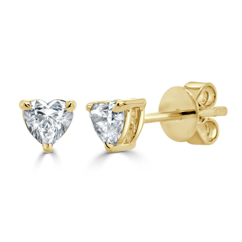 14K Gold & Heart-Shape Diamond Stud Earrings - 0.38ct - 1