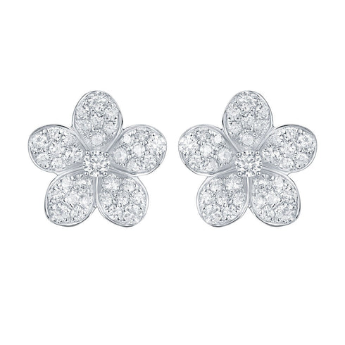 14K Gold Flower Diamond Stud Earrings - 0.83ct - 1