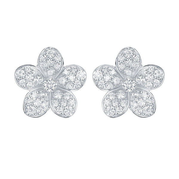 14K Gold Flower Diamond Stud Earrings - 0.83ct - 1