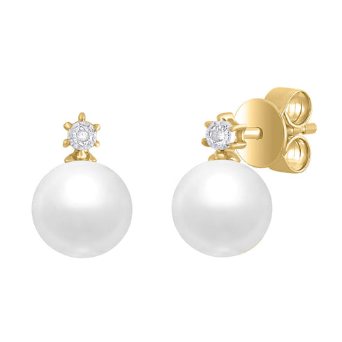 14K Gold Diamond & Pearl Stud Earrings - 1