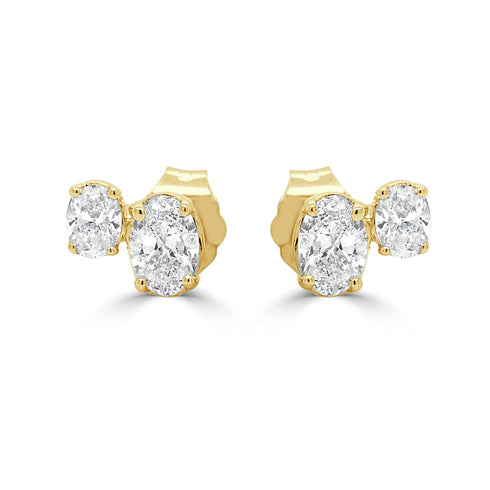 14K Gold & Oval Cut Diamond Stud Earrings - 0.75ct - 1