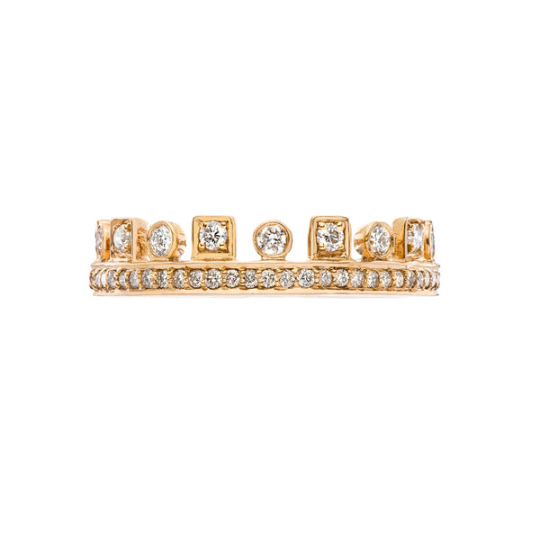 18K Gold Crown White Diamond Band - 1
