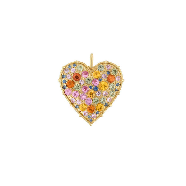 18K Gold Confetti Heart Rainbow Sapphire Pendant - 1