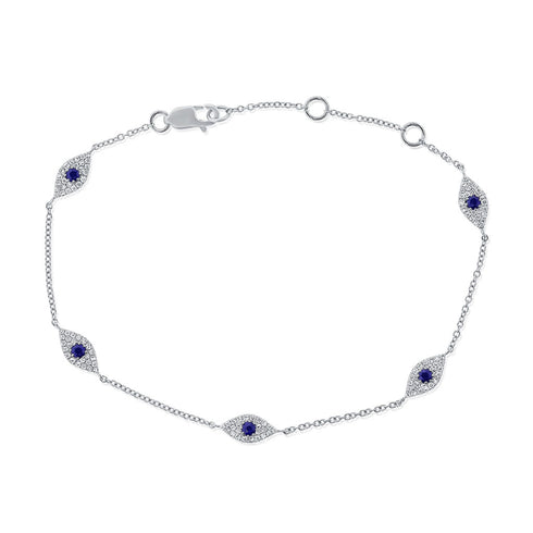 14k Gold & Diamond Evil Eye Bracelet - 0.30ct - 1