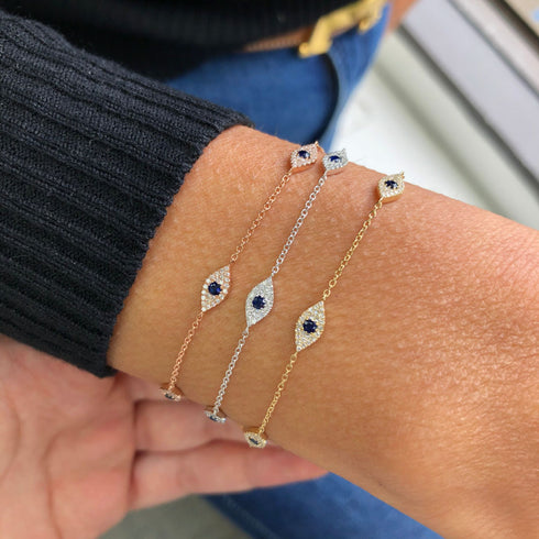 14k Gold & Diamond Evil Eye Bracelet - 0.30ct - 2