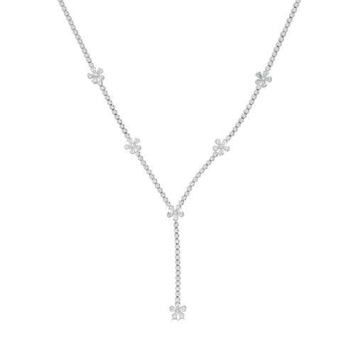 18K Gold Diamond & Flower Baguette Necklace - 7.23ct - 2