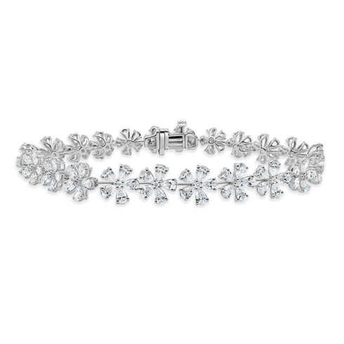 14K Gold Pear & Round Shape Diamond Flower Bracelet - 6.98ct - 2