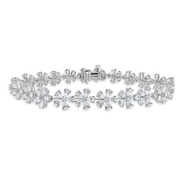 14K Gold Pear & Round Shape Diamond Flower Bracelet - 6.98ct - 2