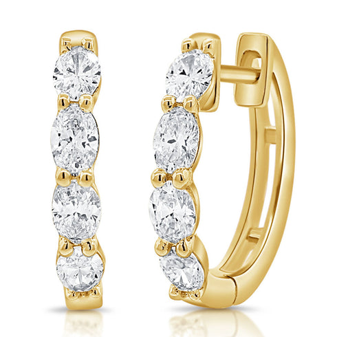 14K Gold & Oval-Cut Diamond Huggie Earrings - 0.96ct - 2