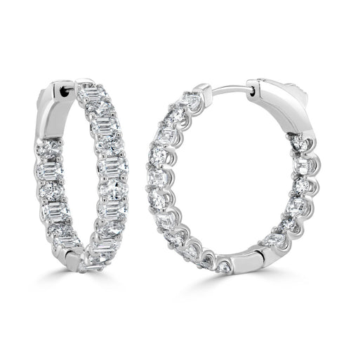 14K Gold, Oval & Emerald-Cut Diamond  Hoop Earrings - 2