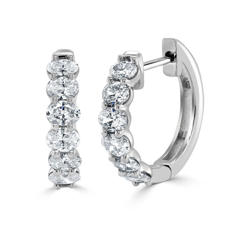 14K Gold & Oval-Cut Diamond Huggie Earrings - 1.12ct - 2