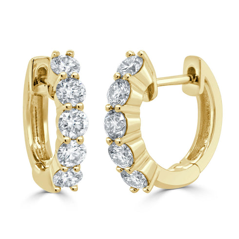 14K Gold & Diamond Huggie Earrings-0.81 ct. - 2