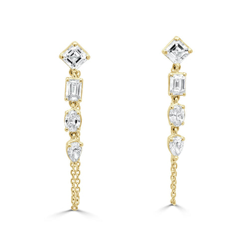 14K Gold Mixed Fancy Shape Diamond Earrings - 1.21ct - 2